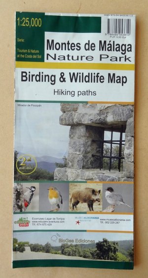 Montes de Malaga Nature - Birding & Wildlife Map mit eingezeichneten Wanderrouten - Ecomuseo Lagar de Torrijos