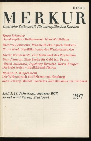 Merkur. Deutsche Zeitschrift für europäisches Denken Heft 1 1973 Nr. 297