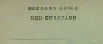 HERMANN HESSE: DER EUROPÄER. Suhrkamp-Re