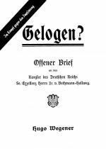 Hugo Wegener: Gelogen? Offener Brief an 