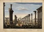 The Remains of the Great Temple in Palmira seen from the West. [Um 1780]. [Altkolorierter Original-Kupferstich / handcolored original copper engraving].