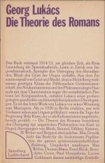 Die Theorie des Romans. Ein geschichtsphilosophischer Versuch über die Formen der großen Epik.