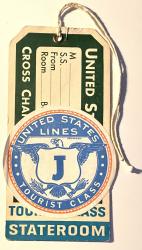 United States Lines - Kofferaufkleber / Karte Tourist Class "J"