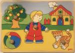 Holzpuzzle: Haus, Garten. Katze-Steckpuzzle goki 57858