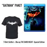 Batman - The Dark Knight 2-Disc Blu-ray Special Edition + Batman T-Shirt Schwarz Batarang-Logo (Größe L) Geschenkset