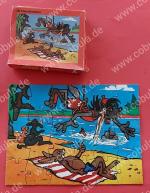 DDR Annaberger Mini Puzzle Hase und Wolf in OVP Vintage