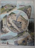 kol. Holzstich - Die Zahnradbahn auf den Schafberg Österreich ( Vielansicht )