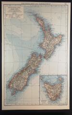 Farblithographie von 1843. Neuseeland und Tasmanien.