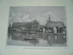 Chateau de Marienburg. Vue prise des bords de la Nogat / Dessin de P. Benoist, d'après une photographie. Unten links: Hilidbrand.se, unten rechts: P. Benoist. Marienburg (Malbork) Holzstich v. Henri Théophile Hildebrand (Hilidibrand) aus La Nouvelle Géographie universelle b. Hachette in Paris, 1884, hinter Passepartout montiert, 24x30 und 14x19 cm..