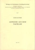 Hans Kayser: Aufsätze aus dem Nachlaß - 