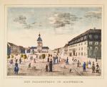 "Der Paradeplatz in Mannheim". Ansicht mit reicher Figurenstaffage.