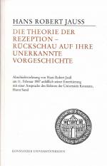 Jauss, Hans Robert: Die Theorie der Reze Jauss, Hans Robert: Die Theorie der Reze