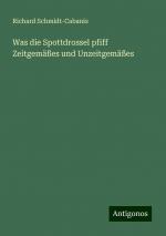 Was die Spottdrossel pfiff Zeitgemäßes und Unzeitgemäßes | Richard Schmidt-Cabanis | Taschenbuch | Paperback | Deutsch | 2024 | Antigonos Verlag | EAN 9783386361262