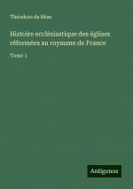 Histoire ecclésiastique des églises réformées au royaume de France | Tome 1 | Théodore De Bèze | Taschenbuch | Französisch | 2024 | Antigonos Verlag | EAN 9783388522869