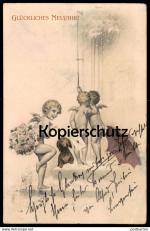 ALTE POSTKARTE DACKEL ENGEL PUTTEN LIEBESBRIEF NEUJAHR Schirm umbrella parapluie nude angel teckel basset dachshund dog