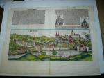 Passau, anno 1493, Hartmann Schedel, Holzschnitt, altkoloriert Woodcut, edited anno 1493 in Harmann Schedel, Nuremberg Chroncikle, latin edition, size: 40 x 57 and 20 x 52 cm., good condition. Angeboten wird ein originaler Holzschnitt aus Hartmann Schedels berühmten Weltchronik, dem grössten Buchunternehmen der Dürerzeit. Hartmann Schedels berühmte Weltchronik von 1493, deren Inhalt biblische Themen mit Geschichtsschreibung seit der klassischen Antike bis zum Zeitgeschehen des Autors vereint, war ein Buchunternehmen der Superlative: Mit ihren über 1800 Holzschnitten ist sie das bilderreichste Werk aus der Frühzeit des Buchdrucks. Die an ihr beteiligten Persönlichkeiten repräsentieren frühhumanistisches Geistesleben in Nürnberg, der Metropole nördlich der Alpen: der Autor und Arzt Hartmann Schedel, der Maler Michael Wolgemut, der Mäzen Sebald Schreyer, der Dichter Conrad Celtis und der Drucker Anton Koberger. Ihre Entstehungsgeschichte kann dank vieler erhaltener Dokumente heute nachvollzogen werden, denn juristische Unterlagen, einige Vorzeichnungen und die vollständigen Layout-Bände, sowohl für die lateinische wie auch für die deutsche Ausgabe, sind erhalten geblieben. Der Holzschnitt von Passau vermittelt uns die älteste erhaltene gedruckte Ansicht der Stadt  Gedruckt auf dem vollen Doppelblatt, Blattmass: 40 x 57 cm, Bild: 20x52 cm.. Alt auf Trägerkarton montiert.