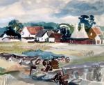 Dorf auf Bornholm - (Kunstpostkarte nach dem Aquarell von 1970)