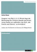 Exegese von Phil 2,12.13: Worin liegt die Bedeutung für Christen damals und heute, wenn Paulus sie auffordert, das Heil ¿mit Furcht und Zittern¿ zu bewirken? / Anita Glunz / Taschenbuch / Paperback