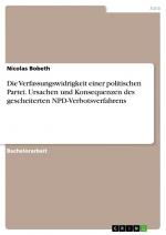 Die Verfassungswidrigkeit einer politischen Partei. Ursachen und Konsequenzen des gescheiterten NPD-Verbotsverfahrens / Nicolas Bobeth / Taschenbuch / Paperback / 56 S. / Deutsch / 2018 / GRIN Verlag