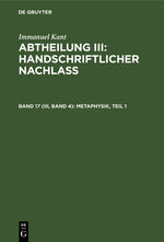 ISBN 9783112363416: Abtheilung III: Handschriftlicher Nachlass / Metaphysik, Teil 1