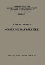 Carl Brinkmann: Gesellschaftslehre Carl Brinkmann: Gesellschaftslehre