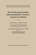 ISBN 9783662227237: Zur Ernährungsphysiologie landwirtschaftlicher Nutztiere, besonders des Rindes – Inaugural-Dissertation zur Erlangung der Würde Eines Doctor Medicinae Veterinariae der Kgl. Tierärztlichen Hochschule zu Berlin