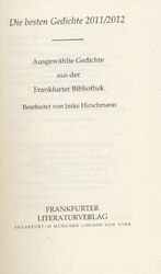 ISBN 9783837209938: Frankfurter Bibliothek / Die Lyrik des 21. Jahrhunderts. Dritte Abteilung / Die besten Gedichte 2011/2012: Ausgewählte Gedichte aus der Frankfurter Bibliothek