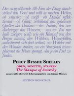 ISBN 9783906273242: PERCY BYSSHE SHELLEY Oden, Sonette, Stanzen, The Masque of Anarchy - - ausgewählt, übersetzt & herausgegeben von Günter Plessow