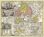 Historische Karte: Fürstentums Hildburghausen mit den Ämtern Eisfeld, Hildburghausen, Schalkau, Sonnenfeld, Heldburg, Königsberg, Amt Römhild und Amt Sesslach - 1729 (Plano) - Kartuscheninschrift: Serenissimo Principi ac Domino, Domino/ ERNESTO FRIDERICO 