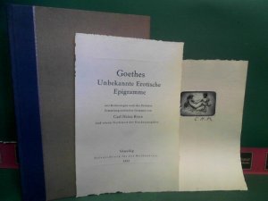 antiquarisches Buch – Goethe, Johann Wolfgang von und Carl Heinz Roon – Goethes unbekannte erotische Epigramme. Mit Radierungen nach des Dichters Sammlung erotischer Gemmen von Carl Heinz Roon und einem Nachwort der Neuherausgeber.