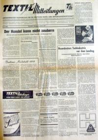 Textil-Mitteilungen (Zeitung 1959), Diensatag , 13. Januar 14. Jahrgang. Unabhängiges Fachorgan für die gesamte Textil - u. Bekleidungswirtschaft. Nr. 6