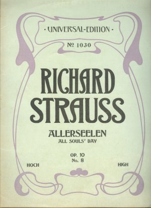 antiquarisches Buch – Richard Strauss – Allerseelen  -  Universal-Edition N° 1030 - hohe Singstimme