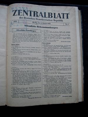 Zentralblatt der Deutschen Demokratischen Repuplik 1958