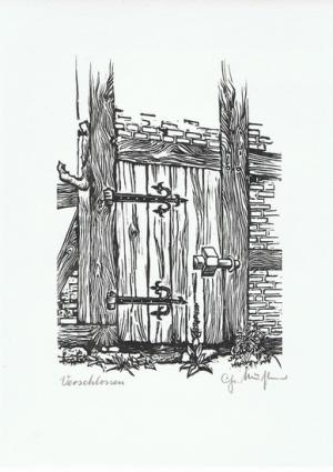 Verschlossen. Original-Graphik signiert