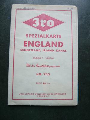 IRO Spezialkarte England, Schottland, Irland, Kanal, Mit den Hauptbefestigungszonen. Nr. 750. Maßstab 1:1.400.000.