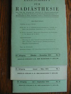 Zeitschrift für Radiästhesie. 24. Jhg. 1972 Heft 1,3,+4. Neue Folge (46. Jhg) der "Zeitschrift für Wünschelrutenforschung". Organ des Verbandes für Ruten […]