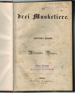 1] Die drei Musketiere. Historisches Gemälde von Alexander Dumas. [= Blüthen und Perlen der Romantik. Jahrgang 1, Heft 1-9]. [2] Die drei Musketiere. Zweite Abtheilung: Zwanzig Jahre nachher. Historisches Gemälde von Alexander Dumas. [= Blüthen und Perlen der Romantik. Jahrgang 1, Heft 10-17]. [3] Die Abenteuer Herkules Kühn's oder: Die Indianer-Kämpfe in Guyana. Geschichtliches Zeitbild von Eugen Sue. [= Blüthen und Perlen der Romantik. Jahrgang 1, Heft 1-6]. [4] Die Mauren in Spanien. Historischer Roman von Eugen Scribe. [= Blüthen und Perlen der Romantik. Jahrgang 1, Heft 6-16].