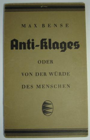 Anti-Klages oder von der Würde des Menschen. Bln.: Widerstands-Vlg. 1937. Orig.-Kart. - *ERSTE AUSGABE*