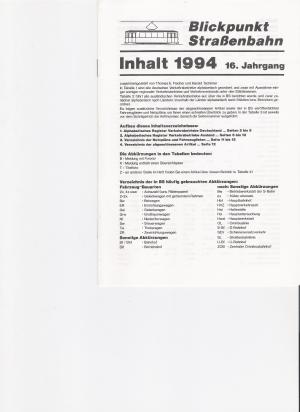Blickpunkt Straßenbahn - Berichte aus dem Nahverkehr 1994 und 1995 (Inhalt / Register zum 16. und 17. Jahrgang 1994 und 1995)
