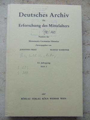 Deutsches Archiv für Erforschung des Mittelalters - 53. Jahrgang Heft 2