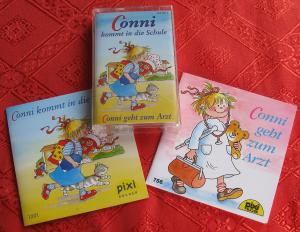 gebrauchtes Buch – 3 x Conni - 2 Pixi-Bücher + 1 Kassette (Nr. 756 Conni geht zum Arzt - Nr. 1201 Conni kommt in die Schule) + passende Audio-Cassette: