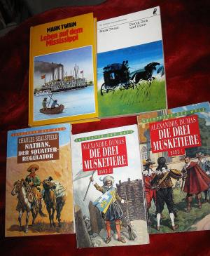 Abenteuer - Buchpaket: 1. + 2. Die drei Musketiere Bd. I + II ; 3. Nathan, der Squatter-Regulator ; 4. Durch dick und dünn ; 5. Leben auf dem Mississippi