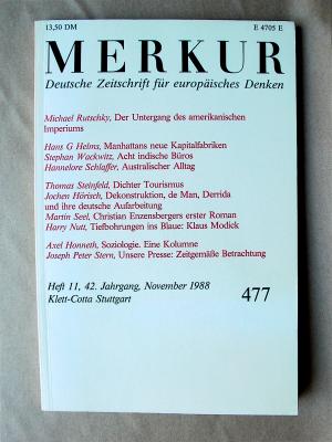 Merkur. Deutsche Zeitschrift für europäisches Denken. 477. 42. Jahrgang, Heft 11, November 1988.