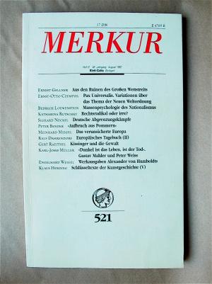 Merkur. Deutsche Zeitschrift für europäisches Denken. 521. 46. Jahrgang, Heft 8, August 1992.