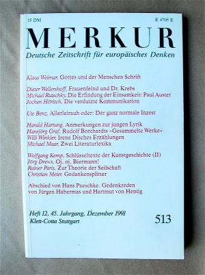 Merkur. Deutsche Zeitschrift für europäisches Denken. 513. 45. Jahrgang, Heft 12, Dezember 1991.