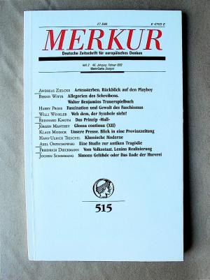 Merkur. Deutsche Zeitschrift für europäisches Denken. 515. 46. Jahrgang, Heft 2, Februar 1992.