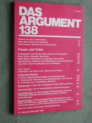 Das Argument 138 Frauen und Kultur 25. Jahrgang 1983