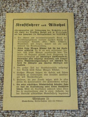 antiquarisches Buch – Kraftfahrer und Alkohol - Merkblatt 21