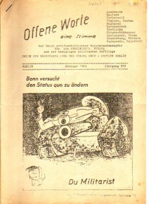 Offene Worte. Eine Stimme der Union antifaschistischer Widerstandskämpfer für ein vereinigtes Europa und der ehemaligen politischen Häftlinge. Febaruar […]