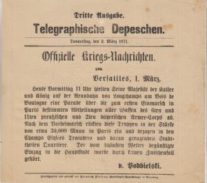 Konvolut Telegraphische Depeschen 1870/1871/Versailles/Deutsches Kaiserreich